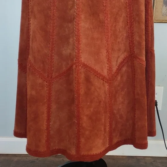 Suede Leather Patchwork Skirt Midi